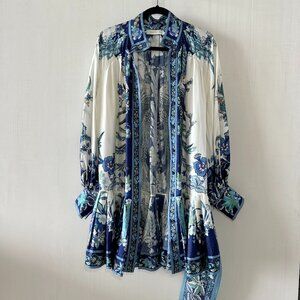 Zimmermann Floral Print Long Sleeve Mini silk Dress with Belt